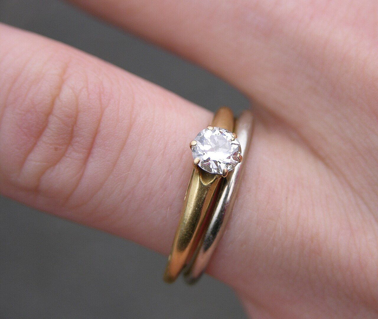 Gold engagement and wedding rings